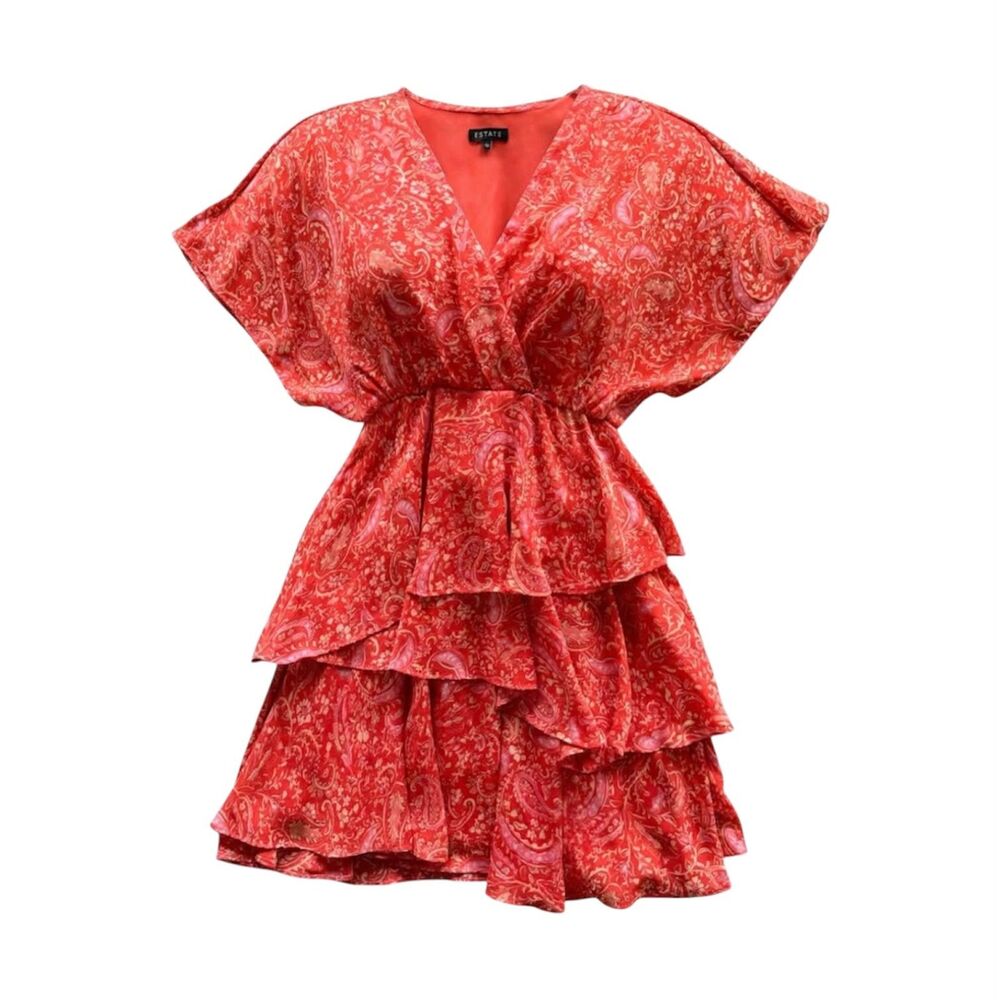 1. State Coral Paisley Ruffled Mini Sun Dress M